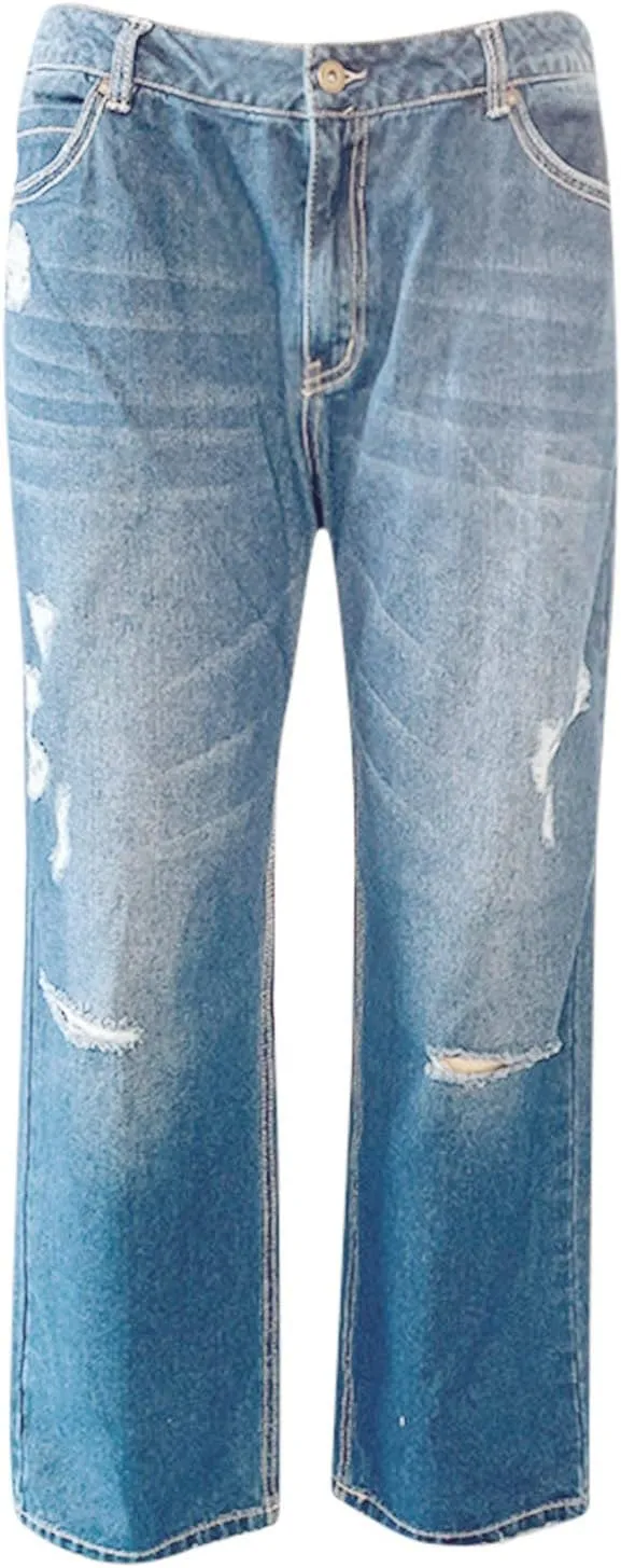 Litetao Baggy Jeans for Women High Waisted Casual Loose Wide Leg Harem Jean Washed Distressed Straight Leg Denim Pants