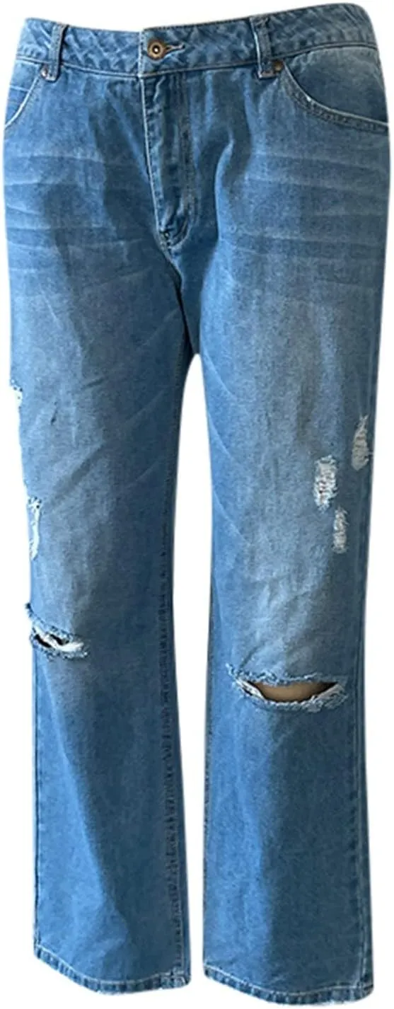 Litetao Baggy Jeans for Women High Waisted Casual Loose Wide Leg Harem Jean Washed Distressed Straight Leg Denim Pants