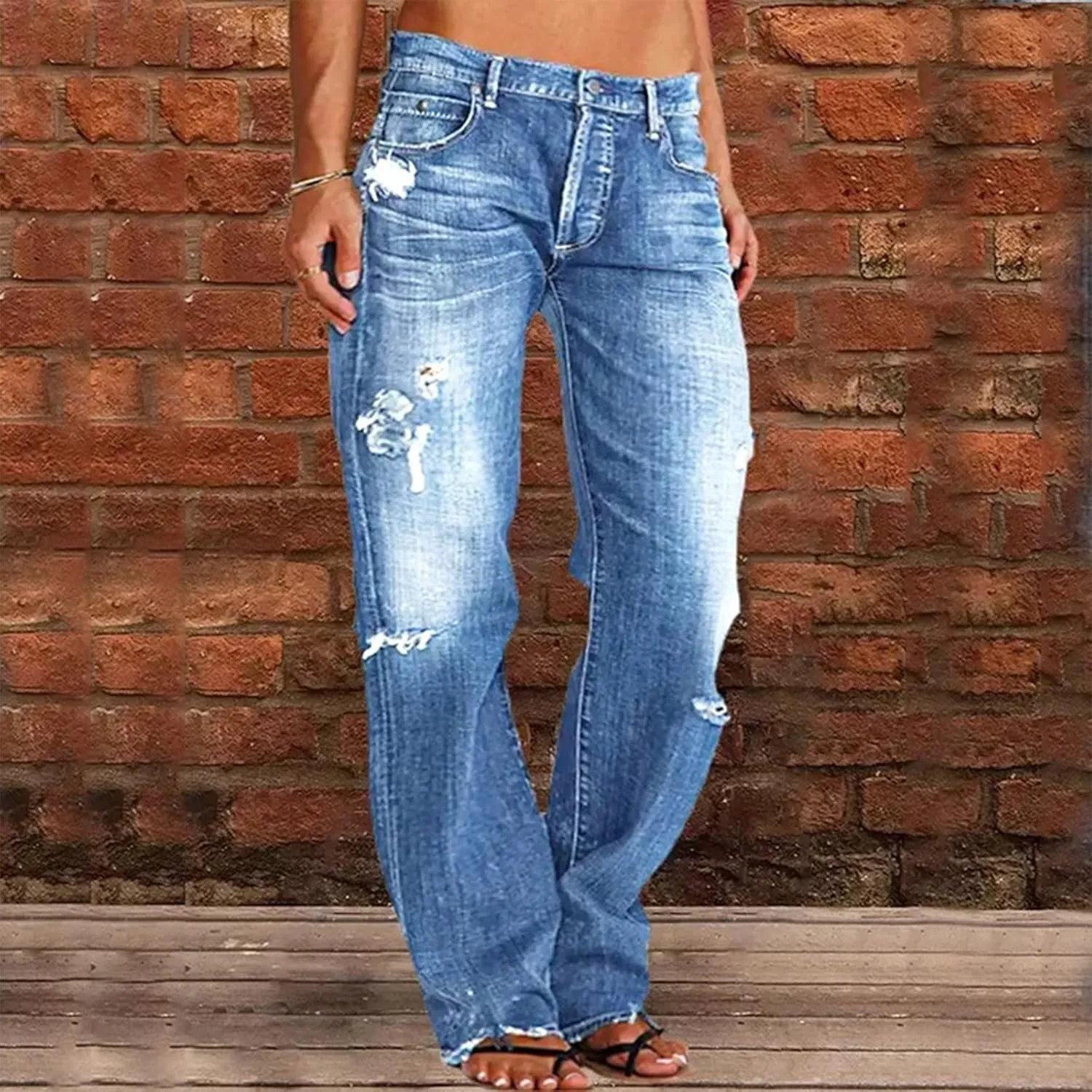 Litetao Baggy Jeans for Women High Waisted Casual Loose Wide Leg Harem Jean Washed Distressed Straight Leg Denim Pants