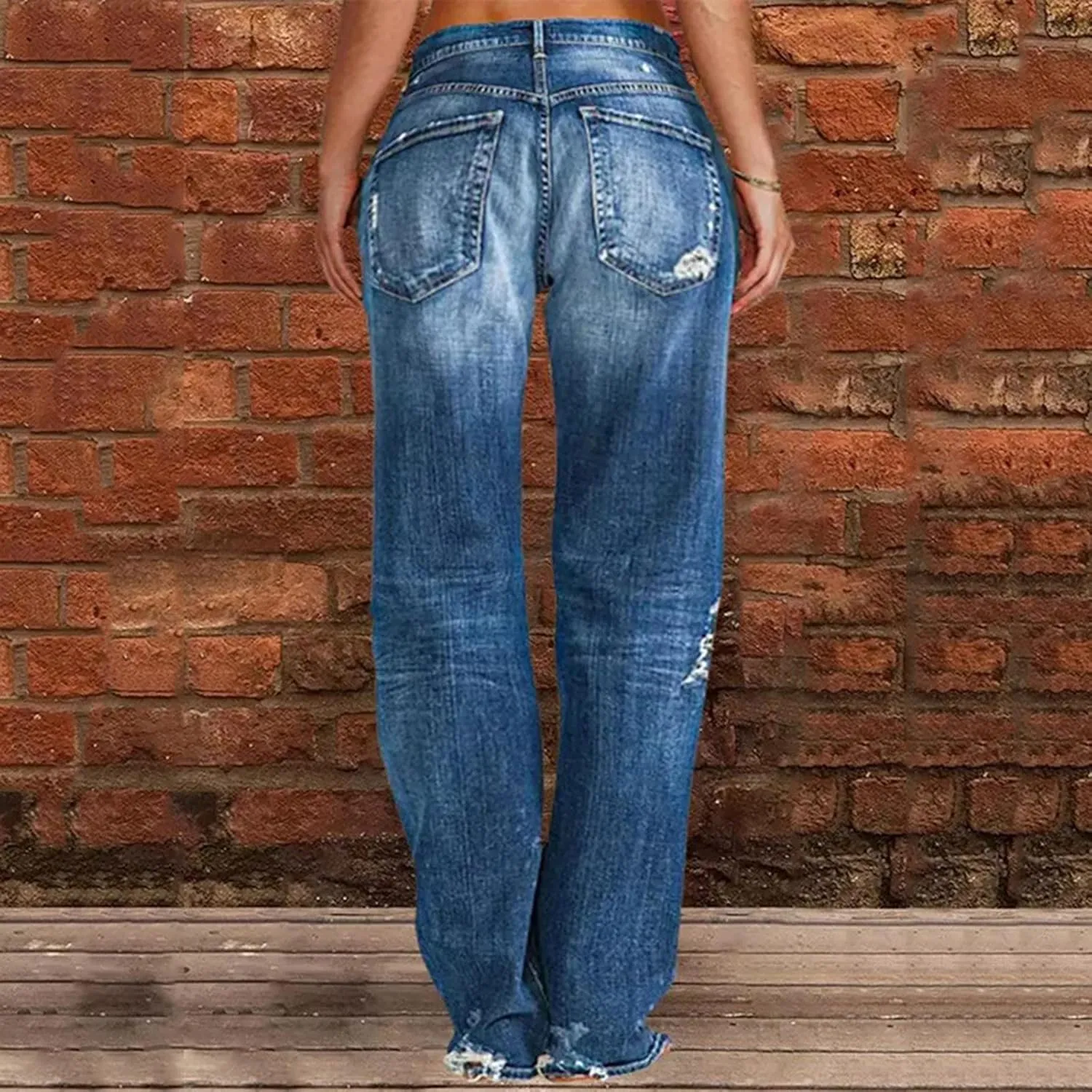 Litetao Baggy Jeans for Women High Waisted Casual Loose Wide Leg Harem Jean Washed Distressed Straight Leg Denim Pants