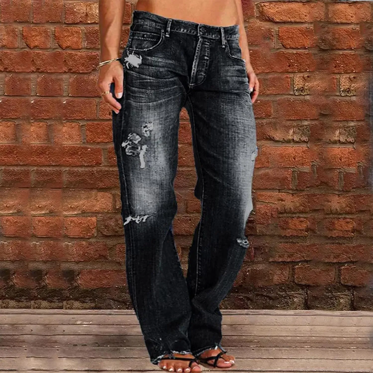 Litetao Baggy Jeans for Women High Waisted Casual Loose Wide Leg Harem Jean Washed Distressed Straight Leg Denim Pants