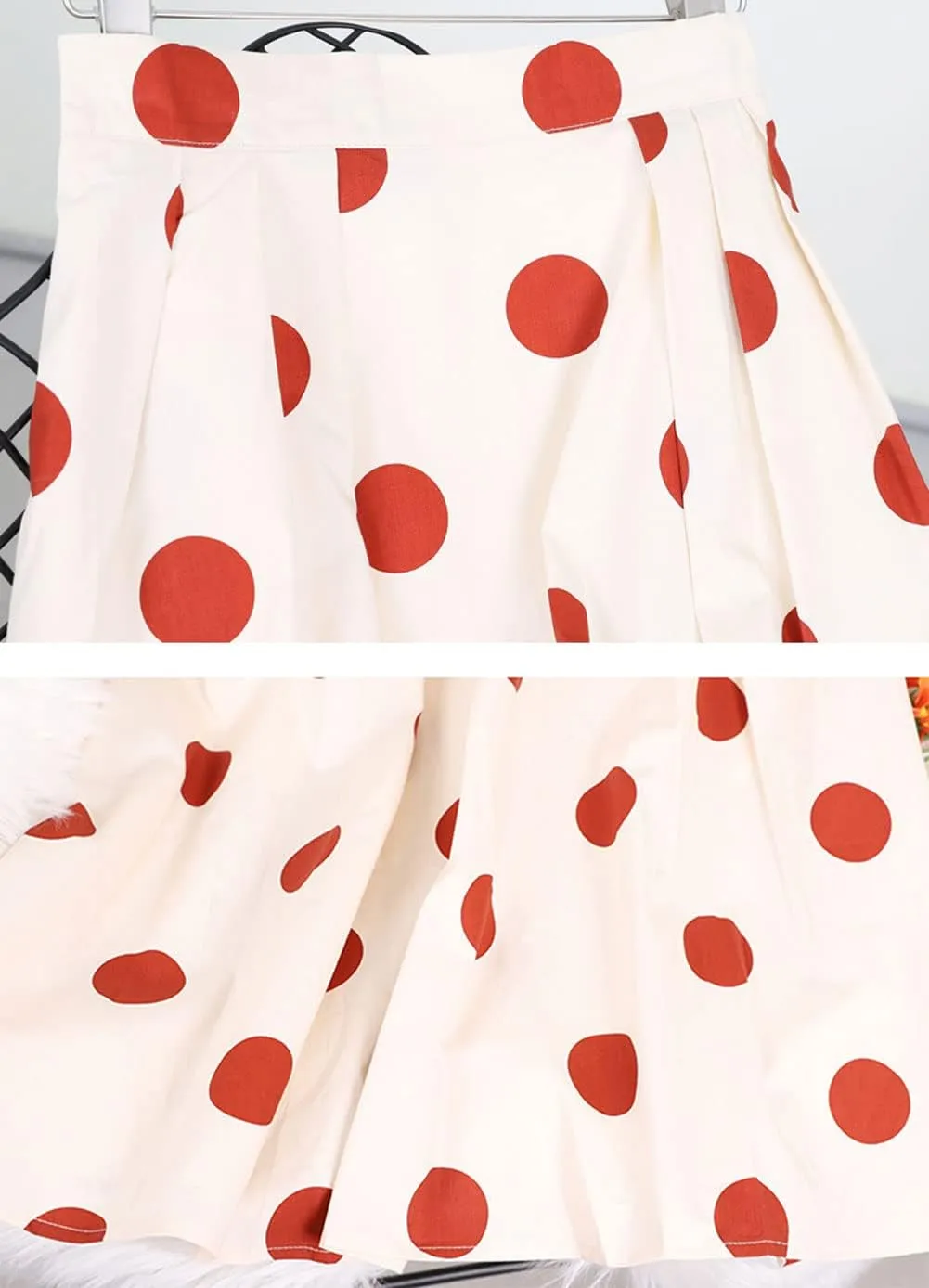 loveimgs Women's Cute Polka Dot Elastic Back Pleated A Line Midi Skirt High Waist Swing Skirt