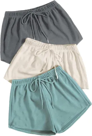 MakeMeChic Women's 3pack Elastic Waist Knot Front Lounge Track Shorts