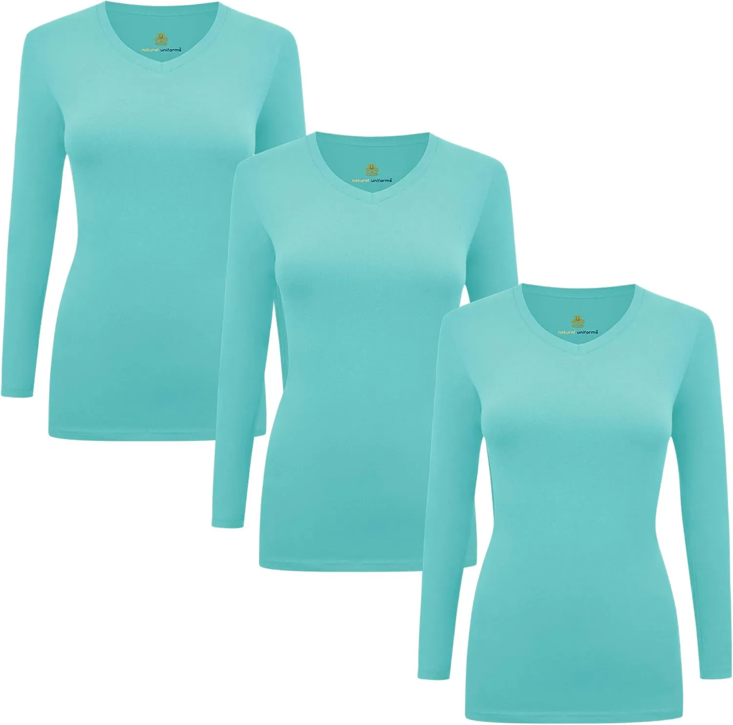 M&M Scrubs Women's Long Sleeve V-Neck Under Scrub Stretch T-Shirt-3-Pack