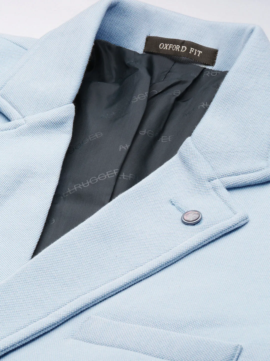 Men Blue Notched Lapel Single Breasted Blazer