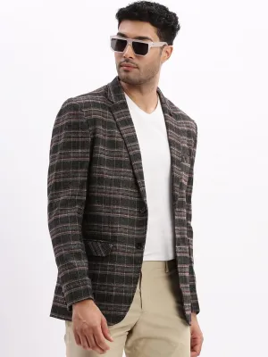 Men Checked Grey Single Breasted Casual Blazer