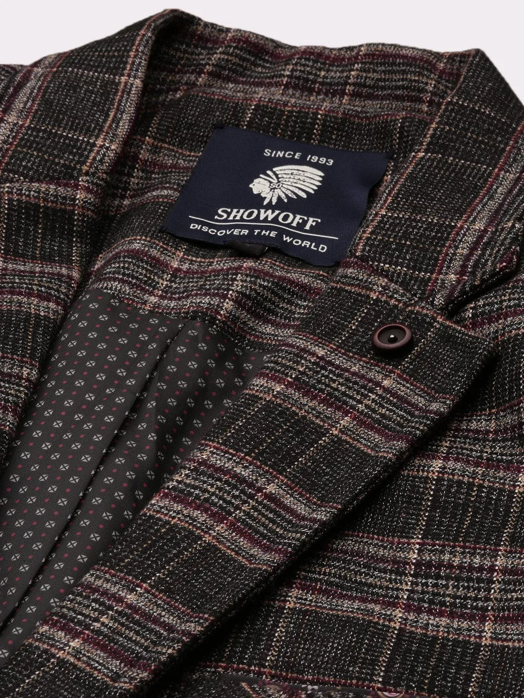 Men Checked Grey Single Breasted Casual Blazer