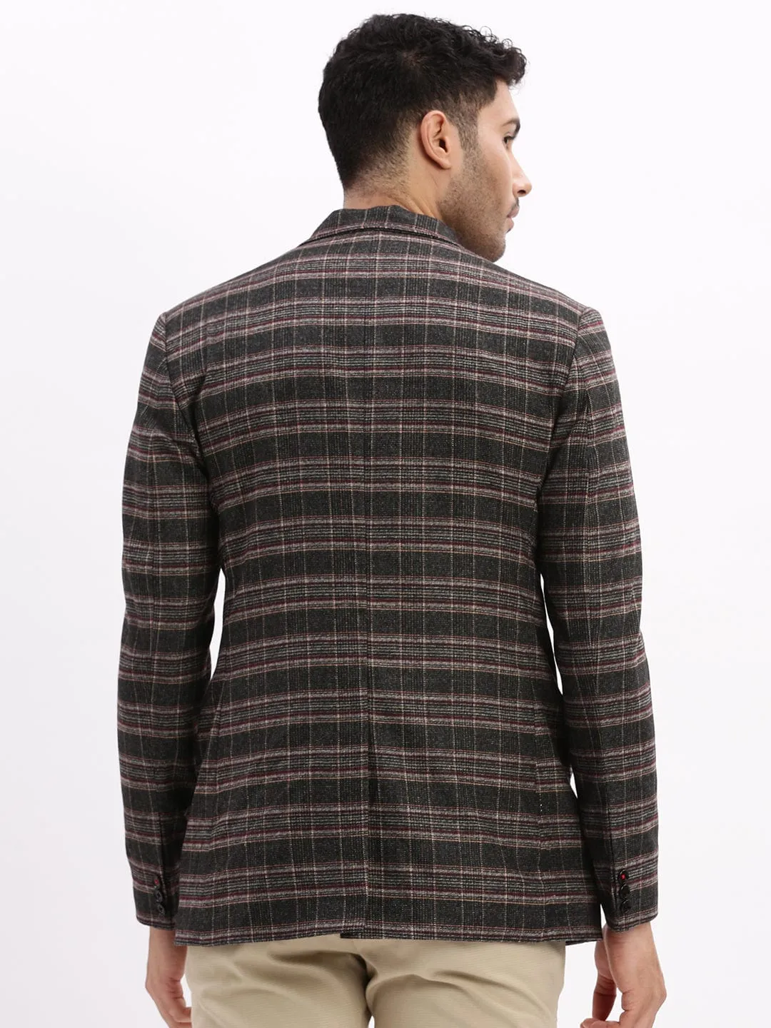 Men Checked Grey Single Breasted Casual Blazer