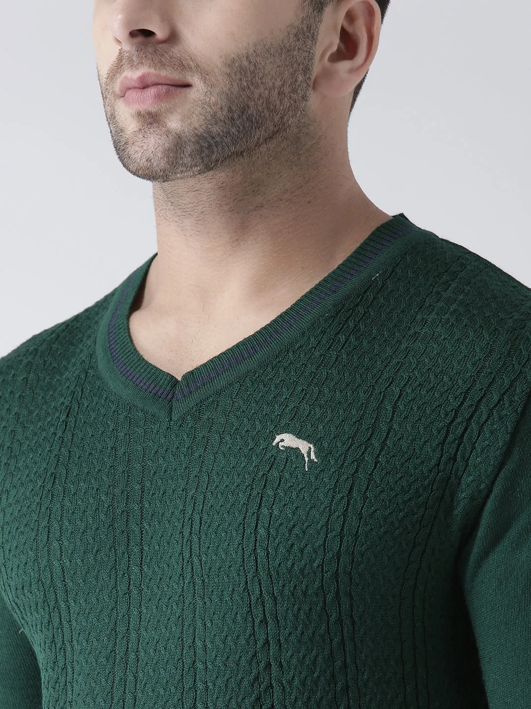Men Green self Design Pullover