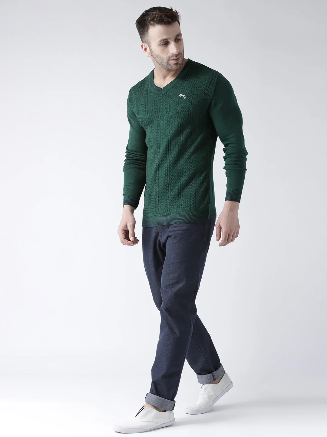 Men Green self Design Pullover