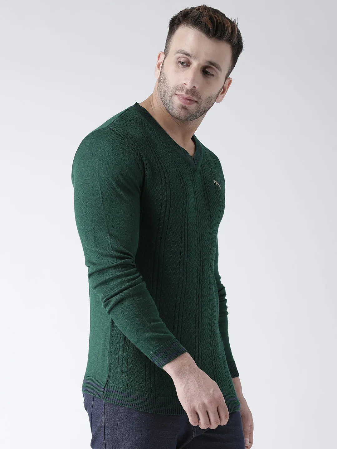 Men Green self Design Pullover