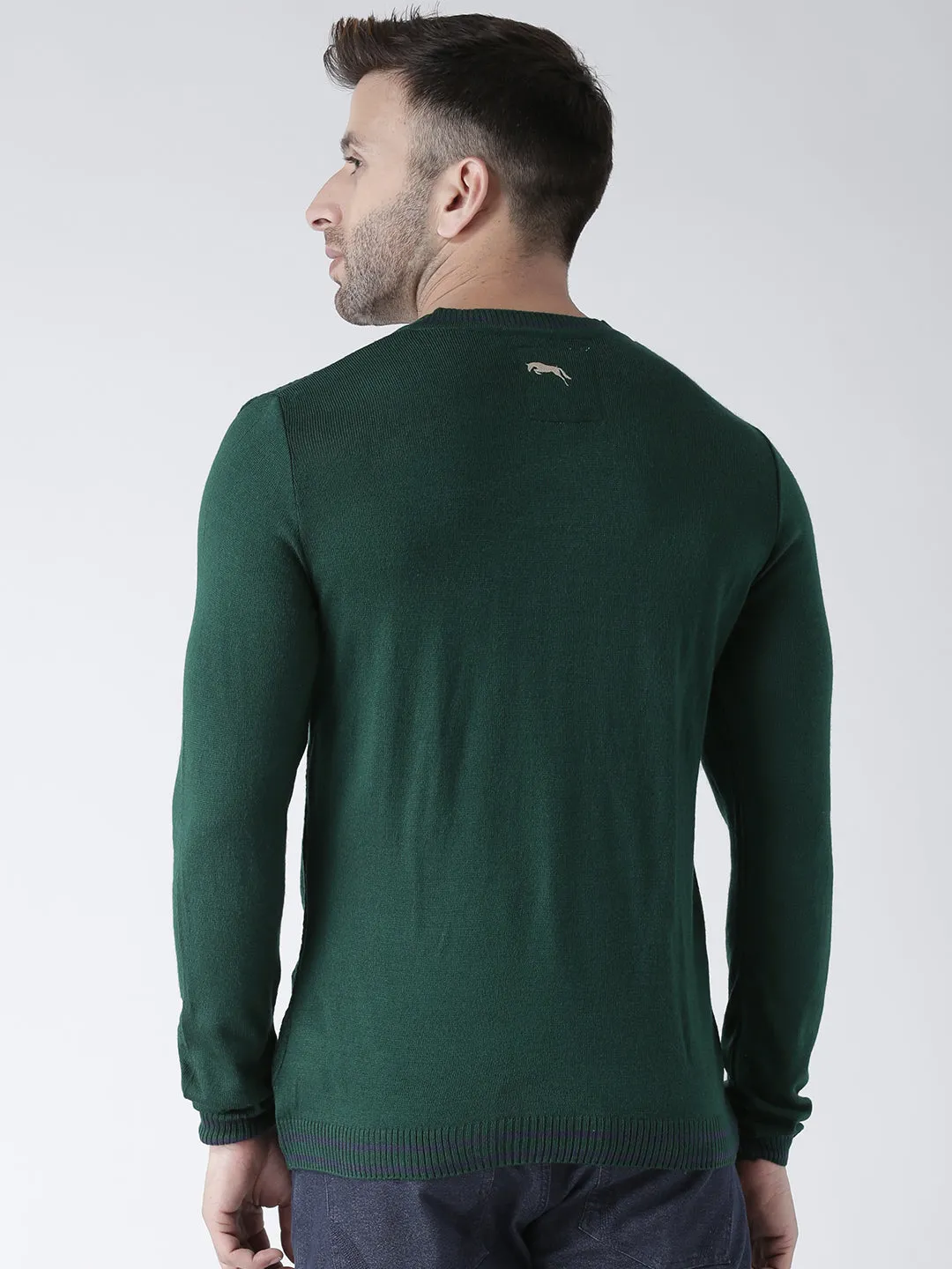 Men Green self Design Pullover