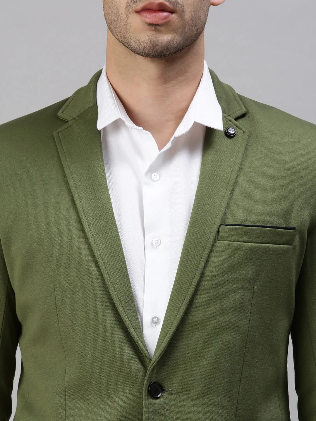 Men Green Solid Casual Single Breasted Blazer