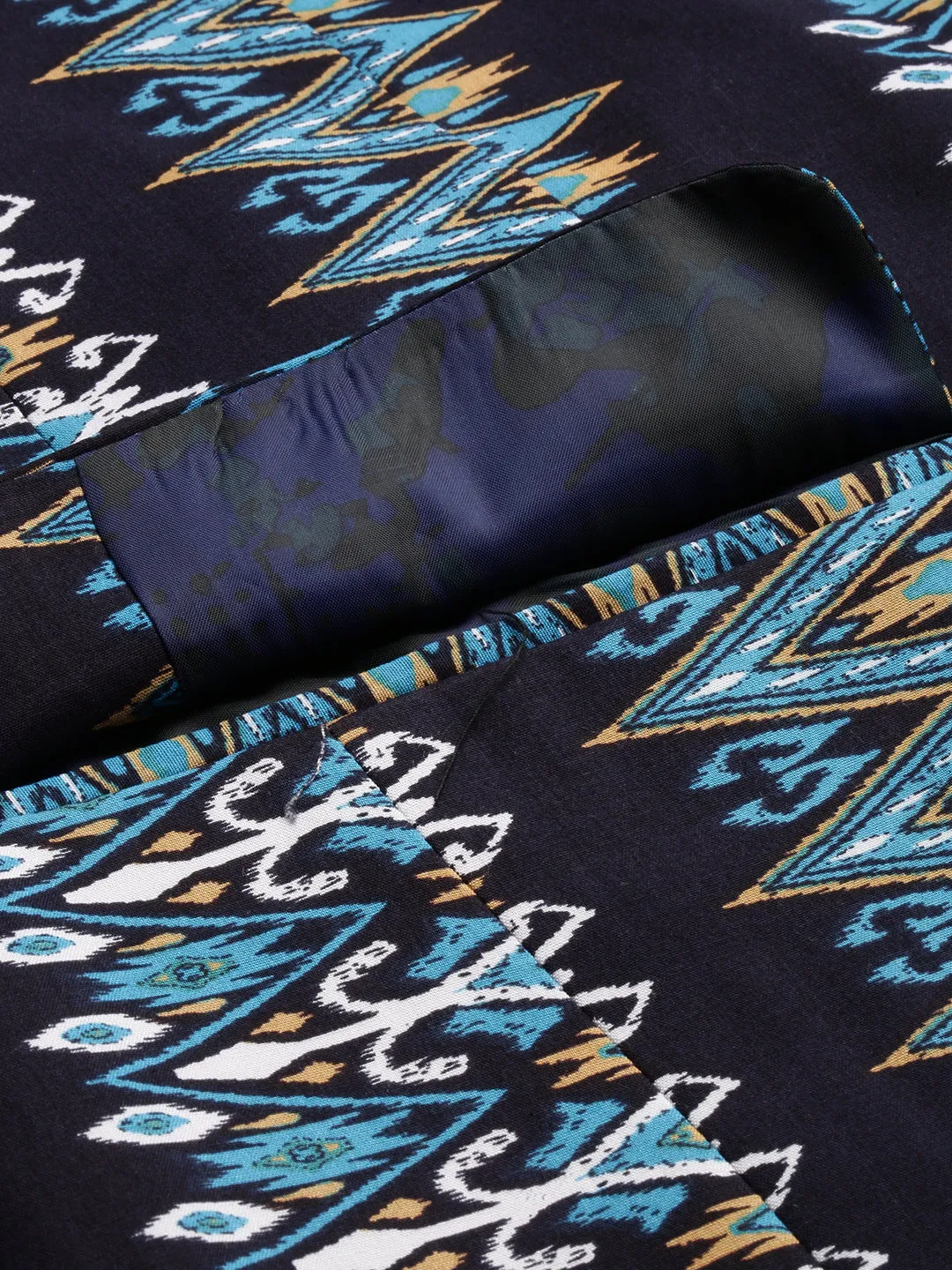 Men Navy Blue Printed Slim-Fit Single Breasted Blazer