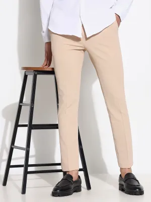Men Peach Solid Formal Trousers