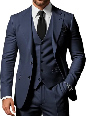 Men's 3 Piece Suits Slim Fit Peak Lapel 2 Button Blazer Jacket Vest Pants Set Wedding Business Prom Party Suit