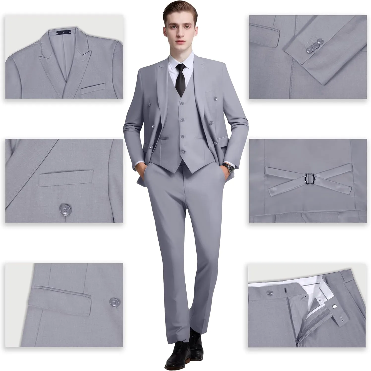 Mens Slim Fit Suit Formal 3 Piece Suit Set Double Breasted Suit Men Wedding Prom Tuxedo Blazer Jacket Vest Pants Set