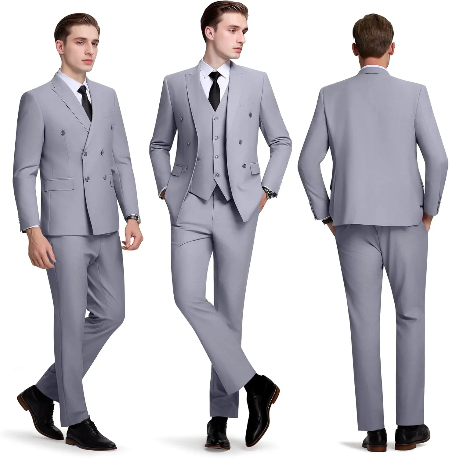 Mens Slim Fit Suit Formal 3 Piece Suit Set Double Breasted Suit Men Wedding Prom Tuxedo Blazer Jacket Vest Pants Set