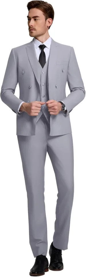 Mens Slim Fit Suit Formal 3 Piece Suit Set Double Breasted Suit Men Wedding Prom Tuxedo Blazer Jacket Vest Pants Set