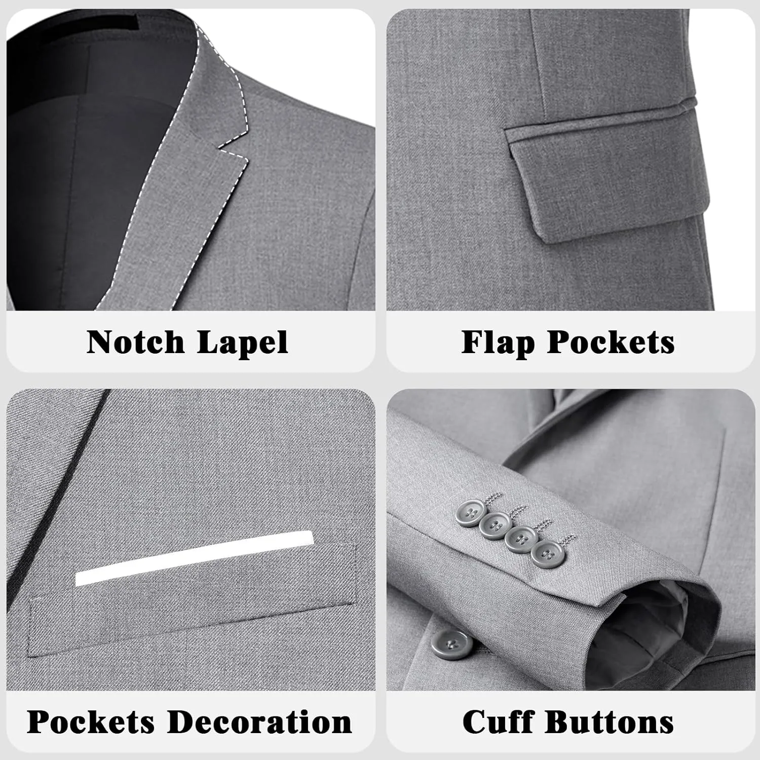 Men's Suit 3 Piece Slim Fit Suit Set, Two Button Solid Jacket Vest Pants with Tie, Men Tuxedo Suit Set