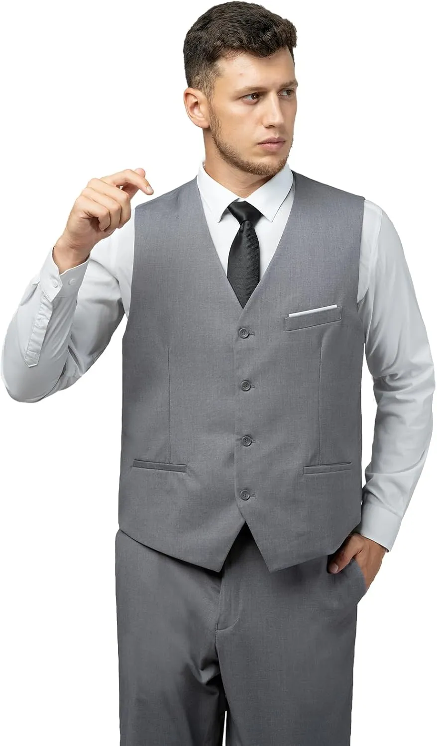 Men's Suit 3 Piece Slim Fit Suit Set, Two Button Solid Jacket Vest Pants with Tie, Men Tuxedo Suit Set