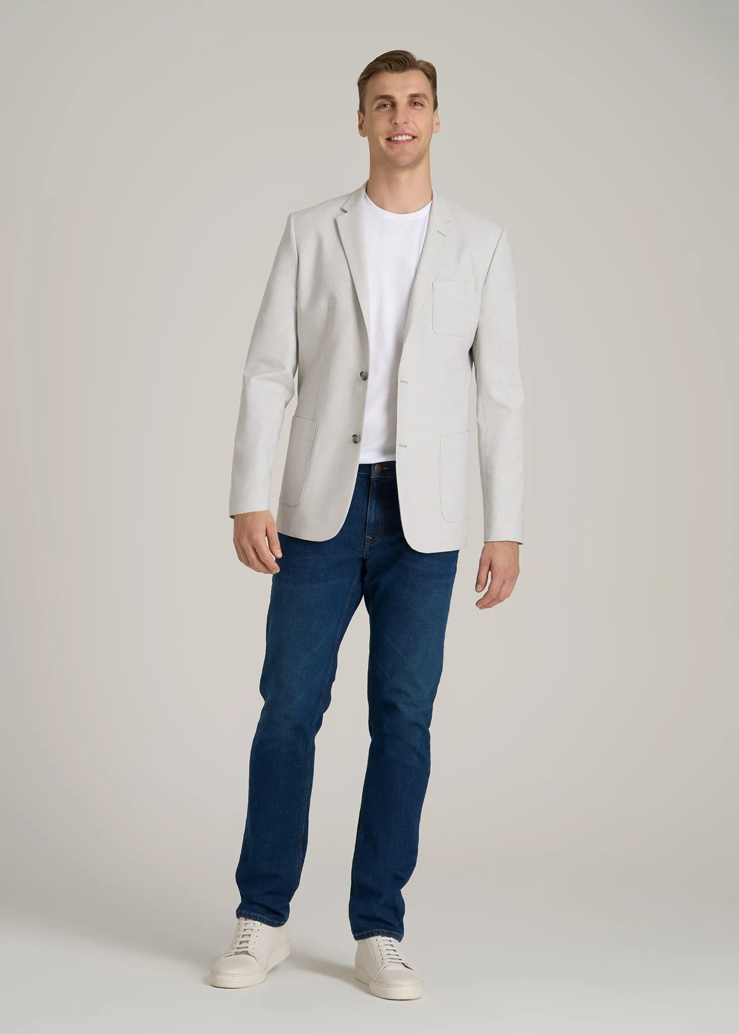 Men's Tall Blazer in Light Grey Houndstooth