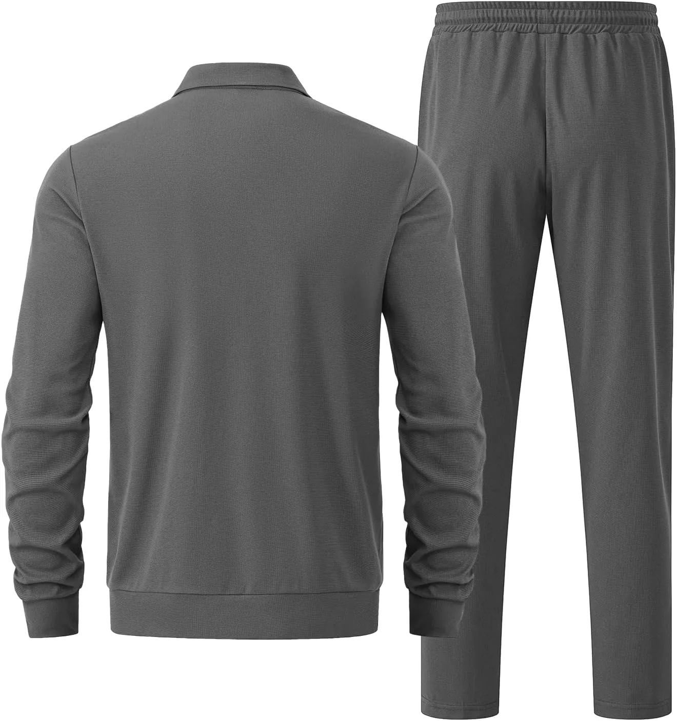 Men's Waffle Tracksuit 2 Pieces Set Casual Long Sleeve Zip Up Sweatsuits Solid Athletic Jogging Suit Sets