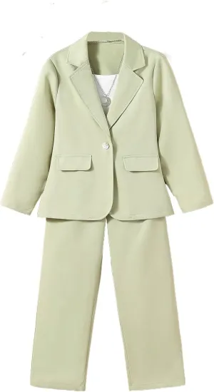 Milumia Girl's Two Piece Outfit Button Open Front Blazer and Pants Set