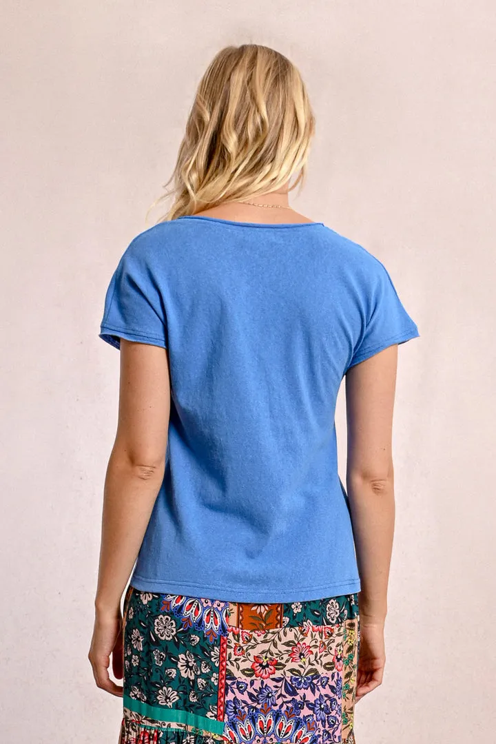 Molly Bracken V Neck Blue Knitted Tee