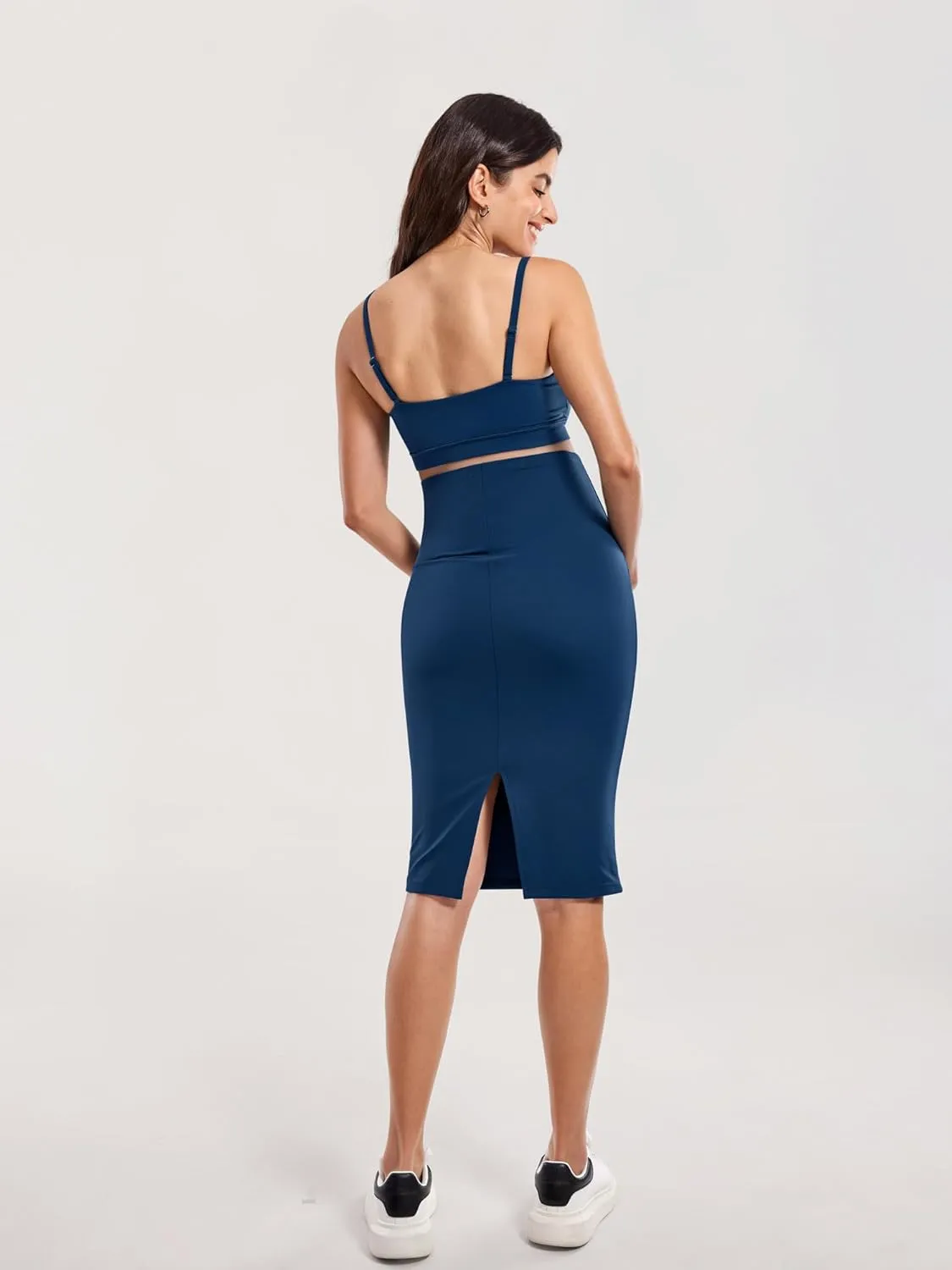 MOMANDA Women' s Maternity Skirt High Waist Midi Pencil Skirt with Slit Stretchy Pregnancy Casual