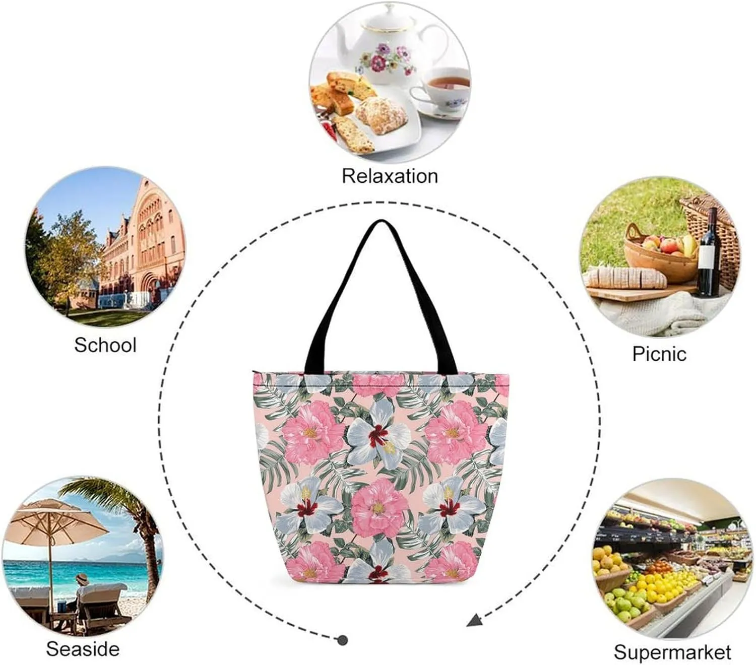Monstera Green Leaf Frangipani Flowers Hobo Handbags With Zipper Women's Tote Handbags