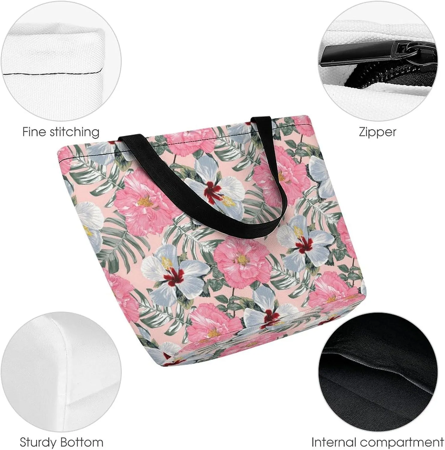 Monstera Green Leaf Frangipani Flowers Hobo Handbags With Zipper Women's Tote Handbags
