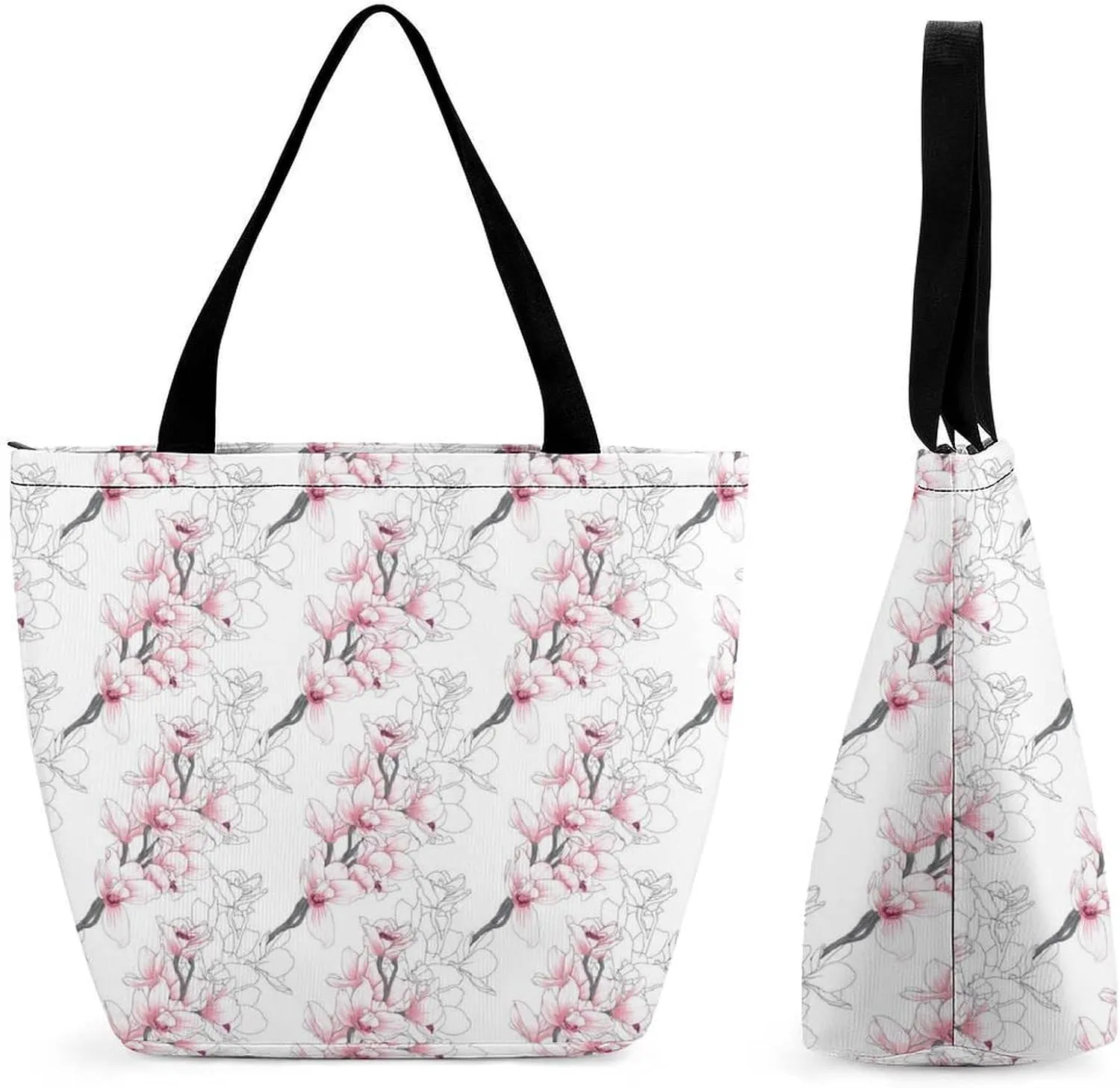 Monstera Green Leaf Frangipani Flowers Hobo Handbags With Zipper Women's Tote Handbags