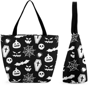 Multicolored Bright Faces Halloweens Hobo Handbags With Zipper Women's Tote Handbags