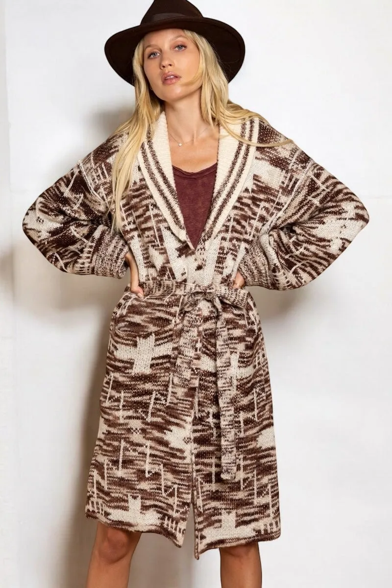 My Arizona Escape Collared   Belted Aztec Midi Cardi