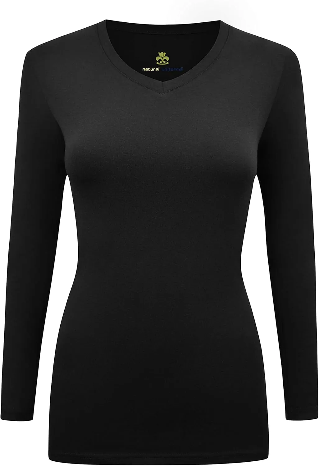 Natural Uniforms Women's V-Neck Long Sleeve Under Scrub Stretch T-Shirt - Multi Pack of 5
