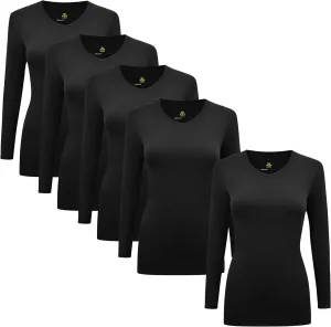Natural Uniforms Women's V-Neck Long Sleeve Under Scrub Stretch T-Shirt - Multi Pack of 5