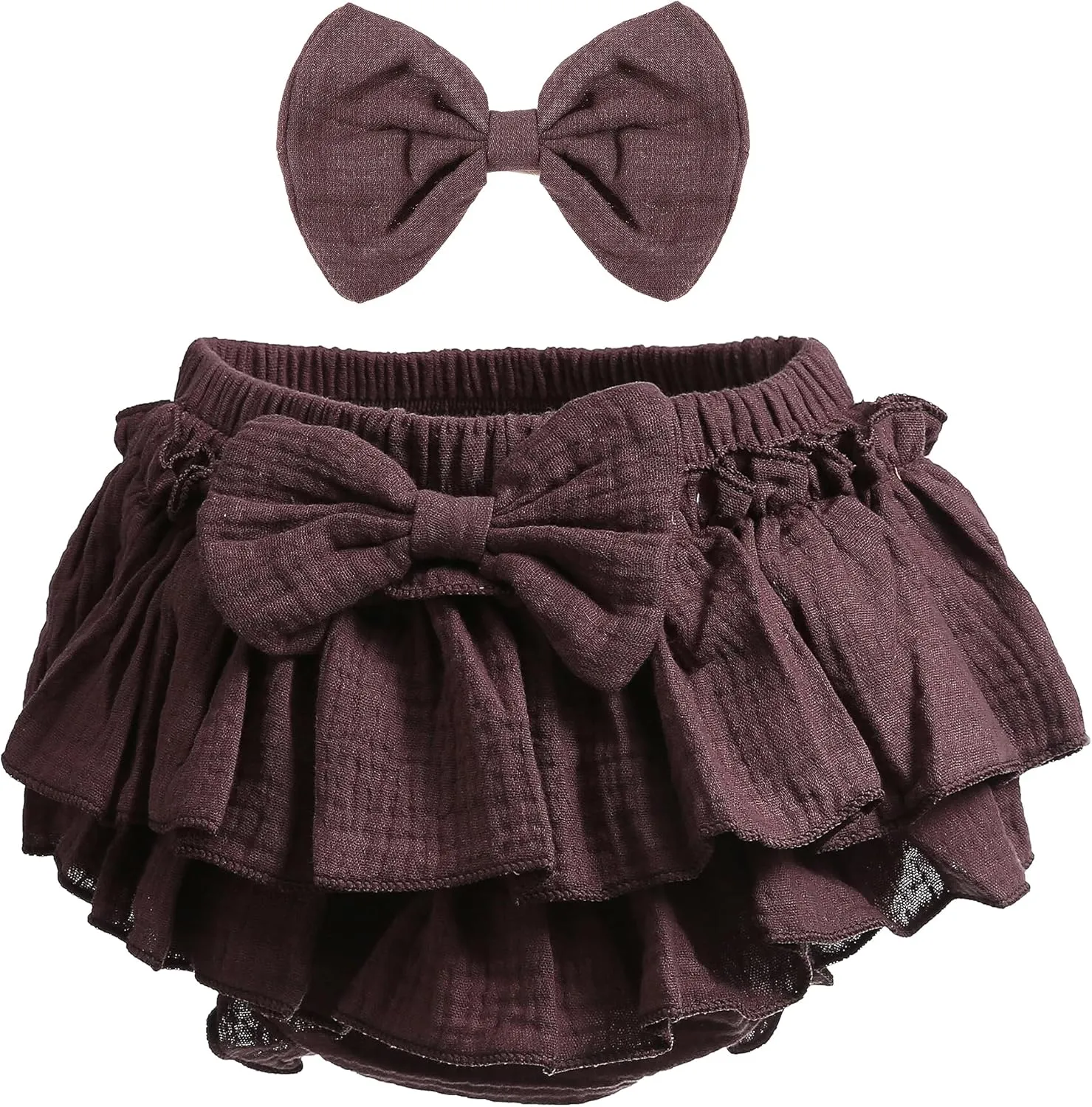 Newborn Baby Girl Cotton Skirts with Built-in Shorts Toddlers Ruffle Diaper Covers Infant Skorts with Bows Headband Set