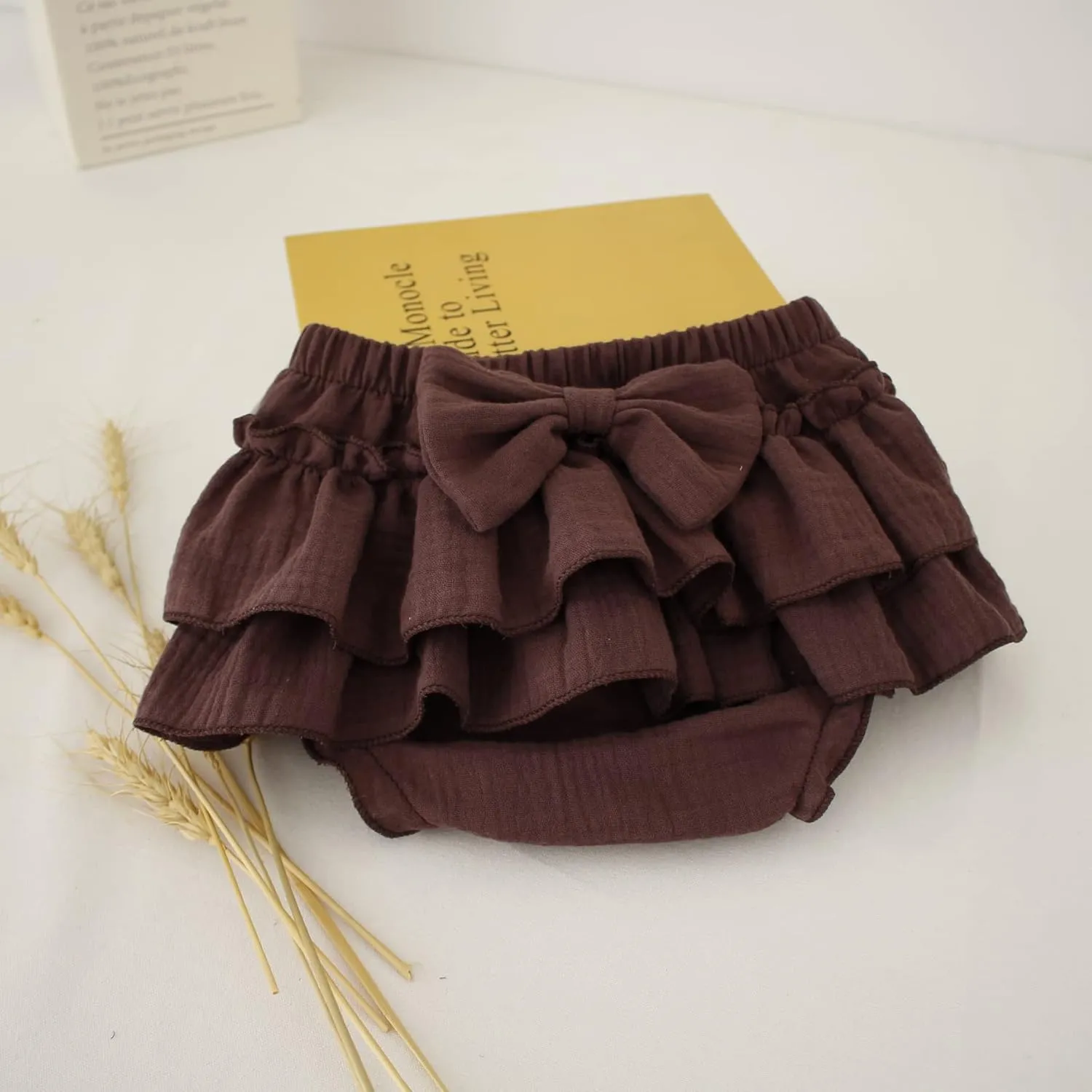 Newborn Baby Girl Cotton Skirts with Built-in Shorts Toddlers Ruffle Diaper Covers Infant Skorts with Bows Headband Set