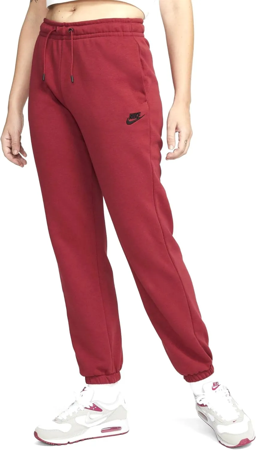 Nike Women's Sportswear Essential Fleece Sweatpants, Pomegranite/Black, M Regular US