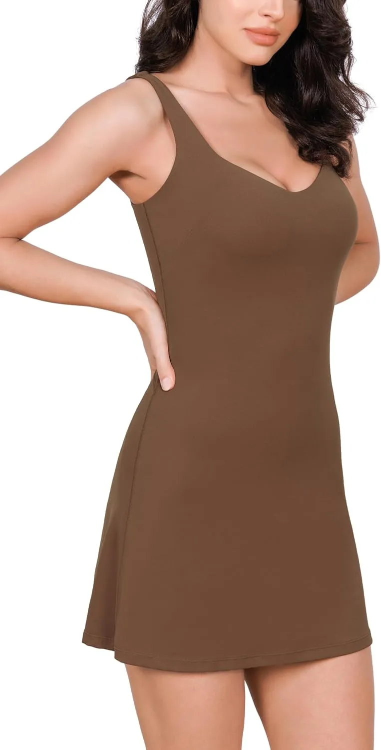ODODOS Women's Cloud Feeling Tank Dress with Separate Shorts and Built in Bra U Back Mini Tennis Dress