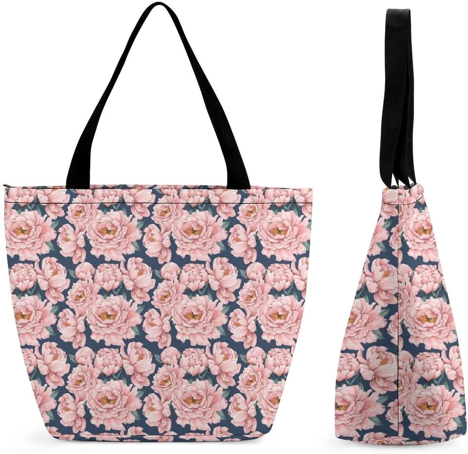 Pink Rose Orchid Lily Flowers Hobo Handbags With Zipper Women's Tote Handbags