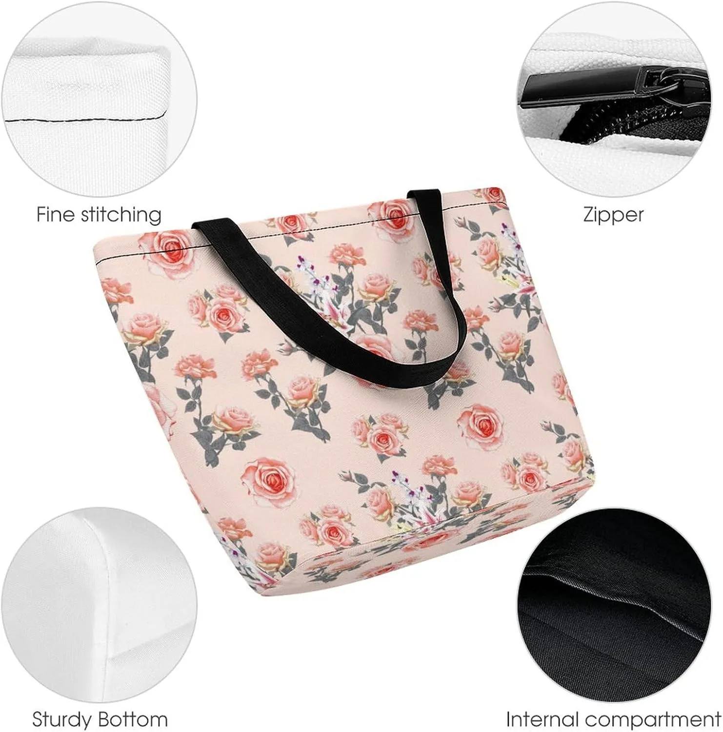 Pink Rose Orchid Lily Flowers Hobo Handbags With Zipper Women's Tote Handbags