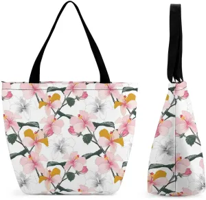 Pink Rose Orchid Lily Flowers Hobo Handbags With Zipper Women's Tote Handbags