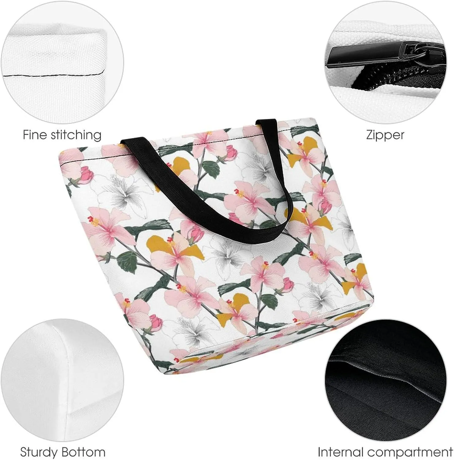 Pink Rose Orchid Lily Flowers Hobo Handbags With Zipper Women's Tote Handbags