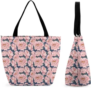 Pink Rose Orchid Lily Flowers Hobo Handbags With Zipper Women's Tote Handbags