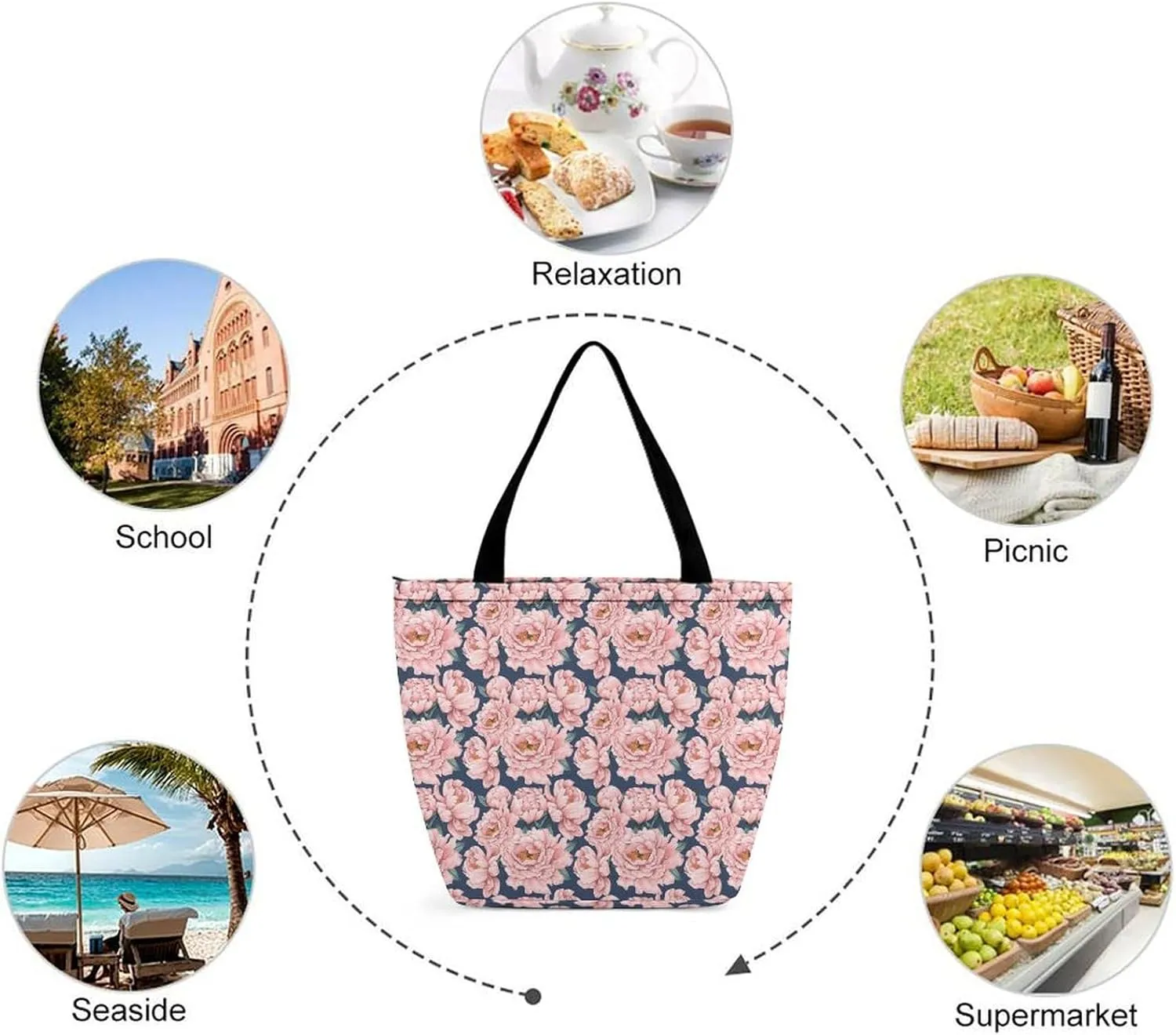 Pink Rose Orchid Lily Flowers Hobo Handbags With Zipper Women's Tote Handbags