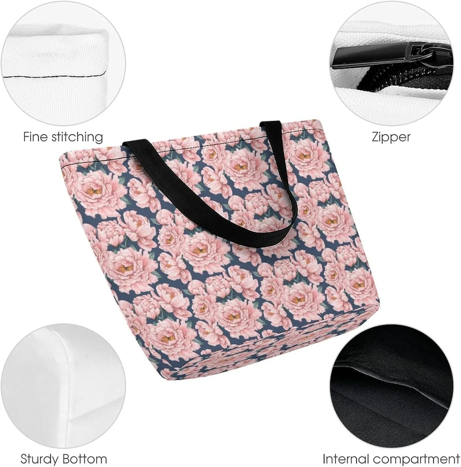 Pink Rose Orchid Lily Flowers Hobo Handbags With Zipper Women's Tote Handbags