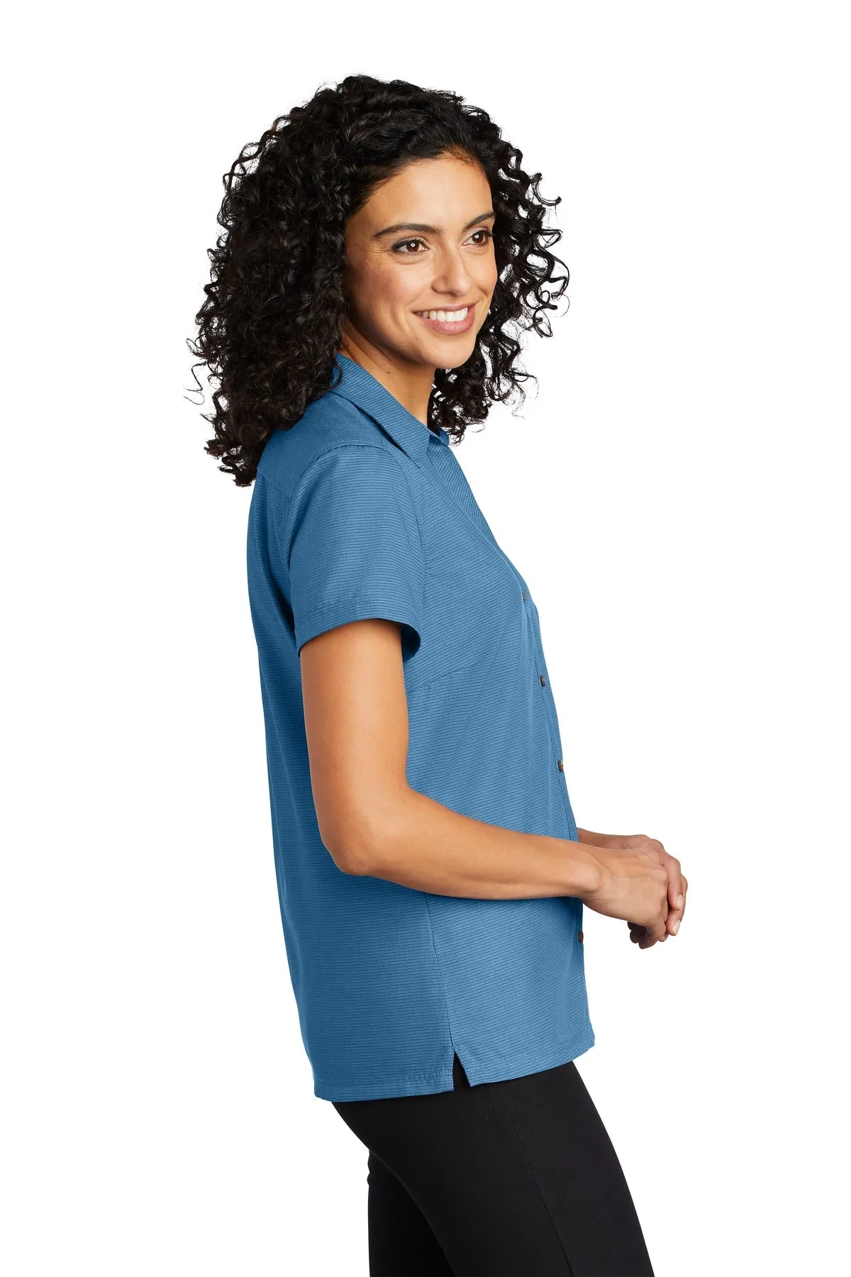 Port Authority Ladies Textured Customized Camp Shirts, Celadon