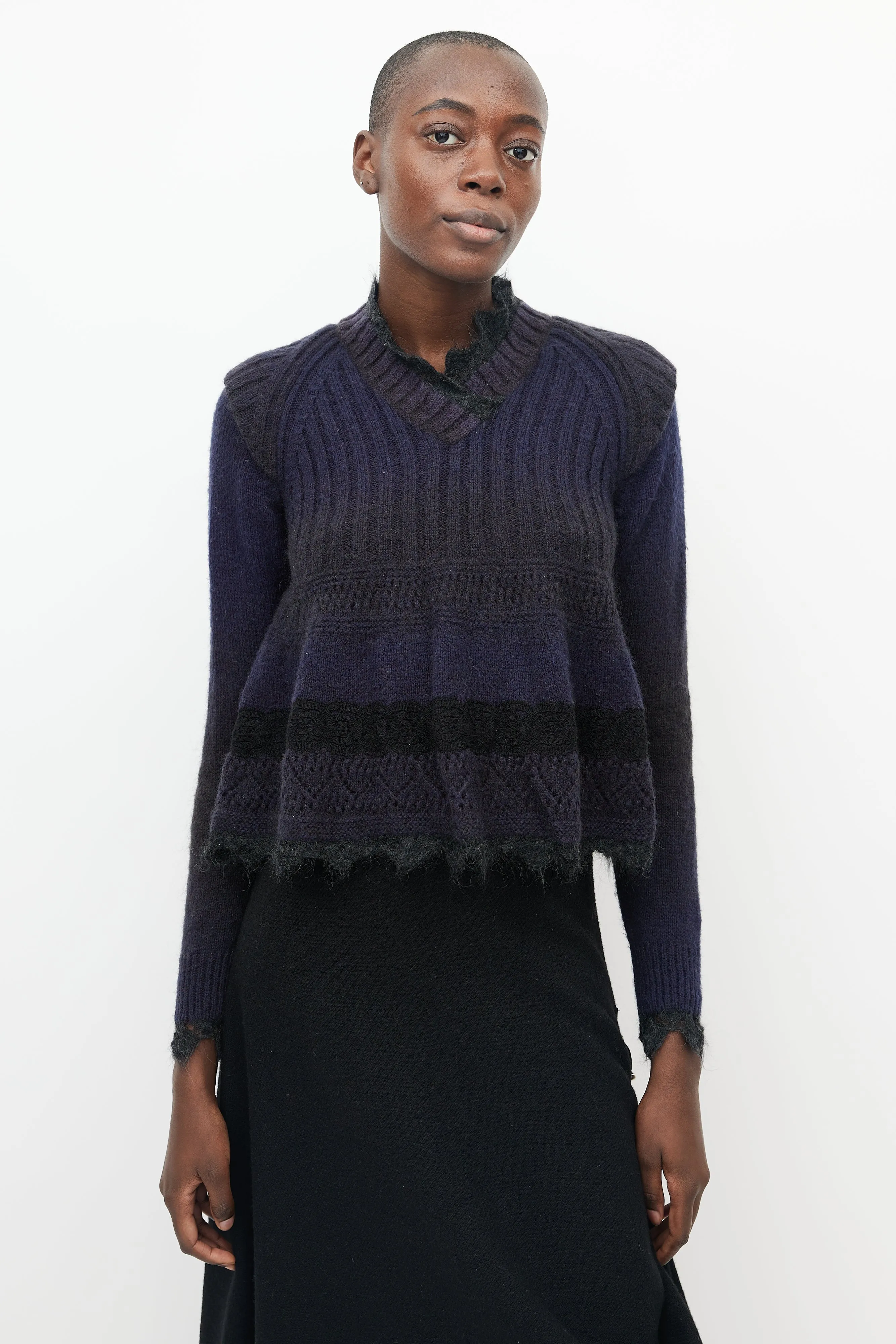 Purple & Black Crochet Trim Peplum Sweater